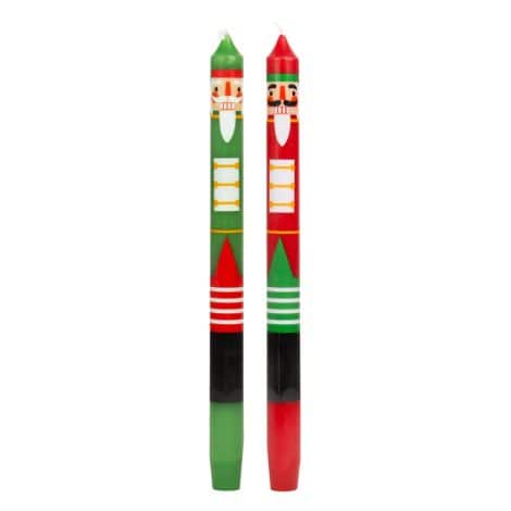 Candele natalizie a tema natalizio con design tradizionale schiaccianoci, perfette per decorare il tavolo durante il Natale e come riempitivo per la calza della Befana o Babbo Natale segreto. Non profumate.