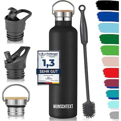 3 coperchi di ricambio) boccale di Natale in acciaio inox con incisione del nome, 750 ml di capacità.