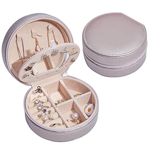 Aidodo Scatola Portagioie Donna da Viaggio, Portatile Portagioie Piccolo con Specchio, Porta Gioielli Regalo per Gioielli,Anelli,Orecchini,Collane（Champagne）