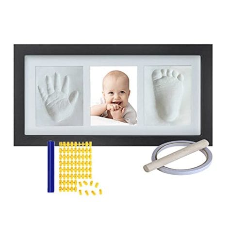 Kit per creare impronta della mano del tuo bambino in argilla bianca non tossica, con cornice porta foto in legno.