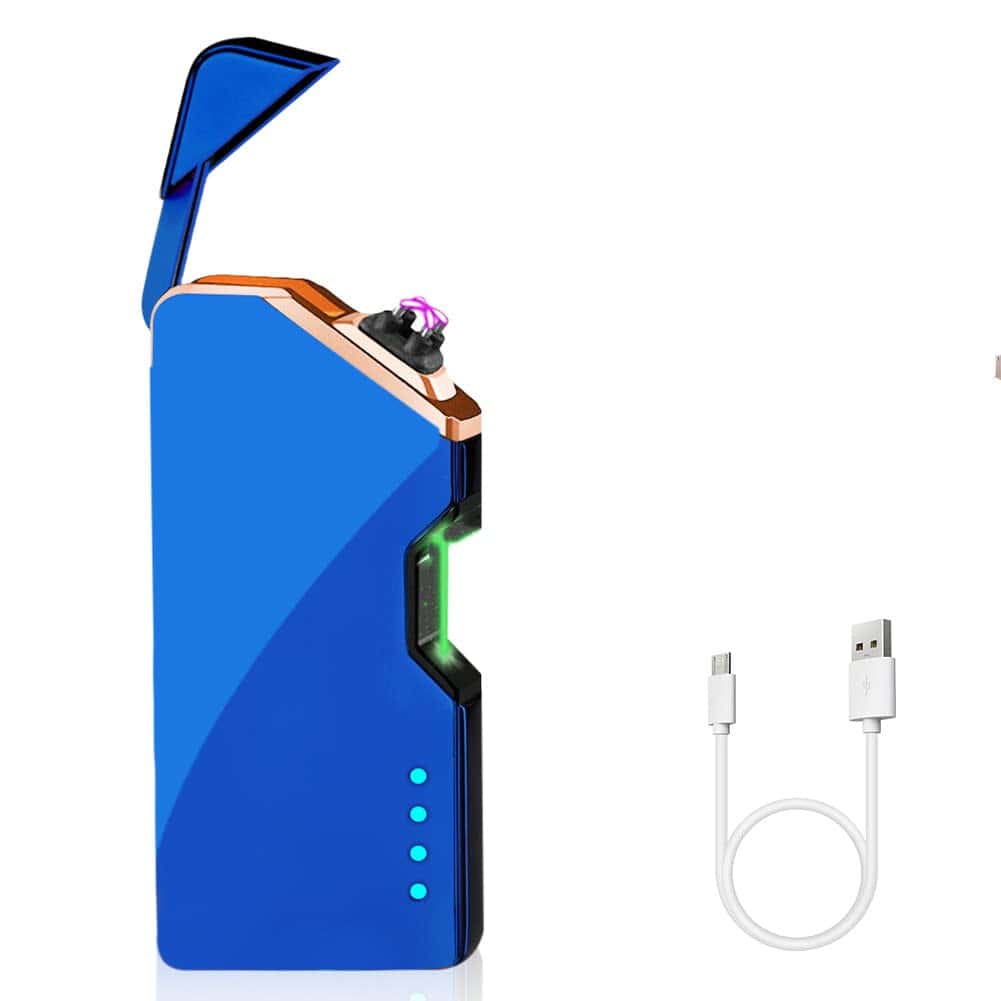 Gohytal Accendino elettrico per papà, ad arco elettrico, ricaricabile, USB, accendino elettronico Dual ARC, con indicatore di batteria, antivento, al plasma per uomini, regalo (blu)