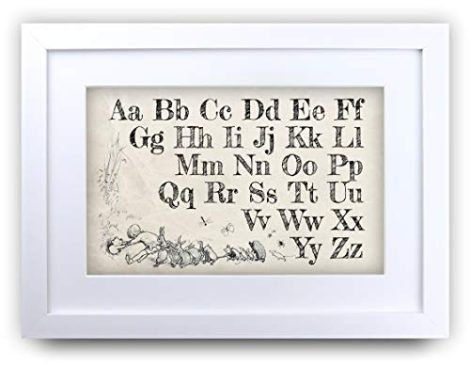 Cornice stampata Winnie the Pooh con Alfabeto A-Z, ideale per regali neonato e decorare camera da letto.
