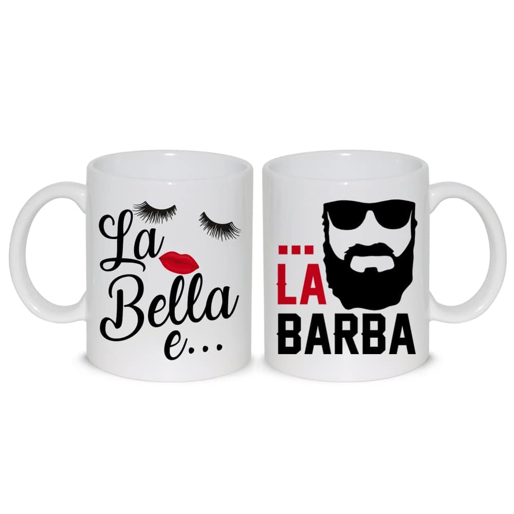 thedifferent Coppia Tazze Tazza Mug La Bella e La Barba Simpatica Cuore Amore Love 2 Tazze Fidanzati Sposi Coppie Thè/Latte - Idea Regalo Anniversari San Valentino