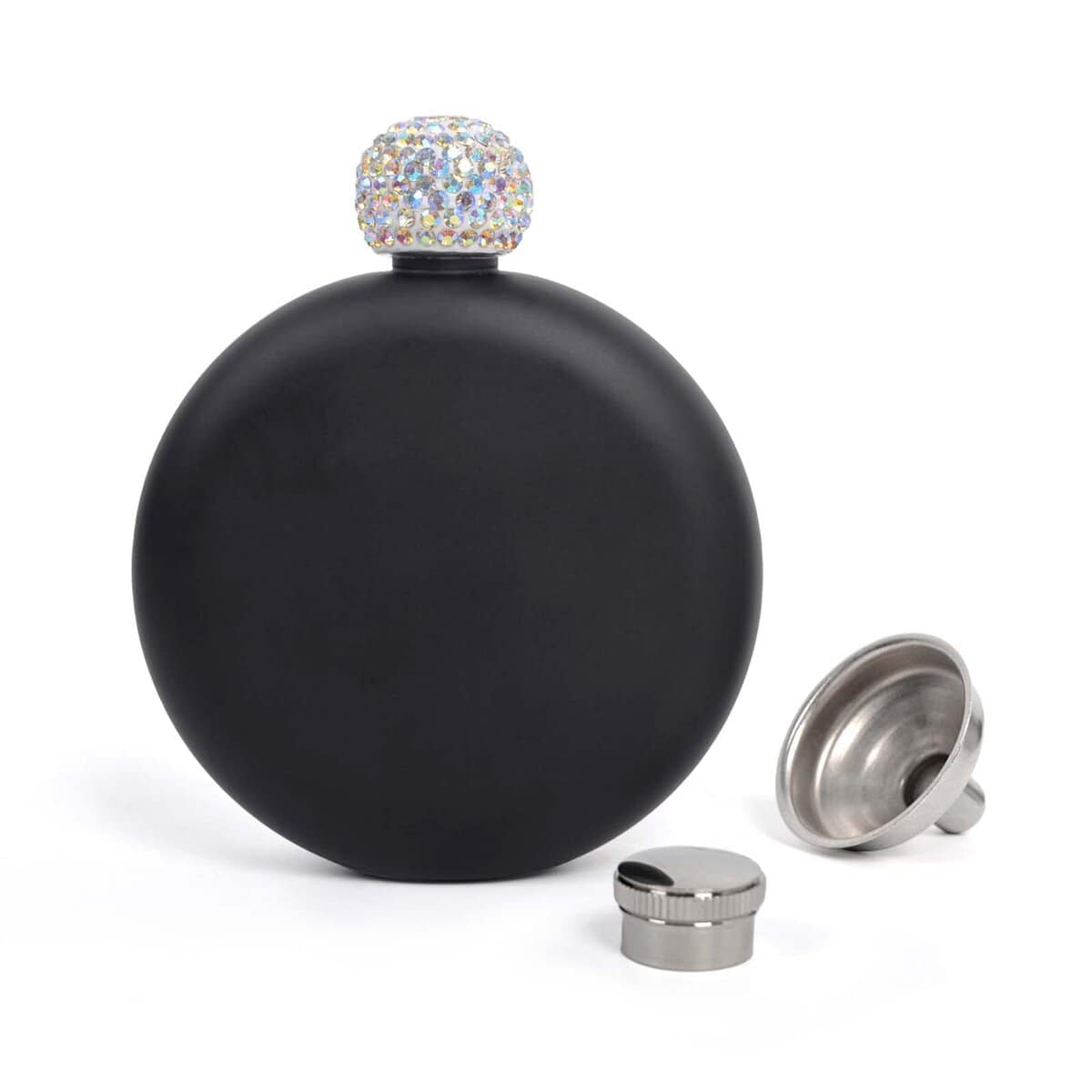 Rigrer - Fiaschetta rotonda in acciaio inox, con imbuto decantante, bottiglia da whisky portatile da 5 once per bevande, regalo per feste di matrimonio per uomini e donne, colore: nero