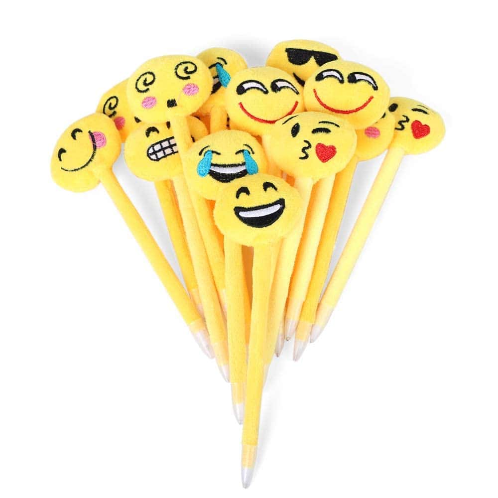 KAHEIGN 24 Pezzi Penna a Sfera Emoji, 21CM Peluche Novità Biro Morbida e Carina per Bambini Regalo di Compleanno Riempitore per Borse da Festa Bomboniera