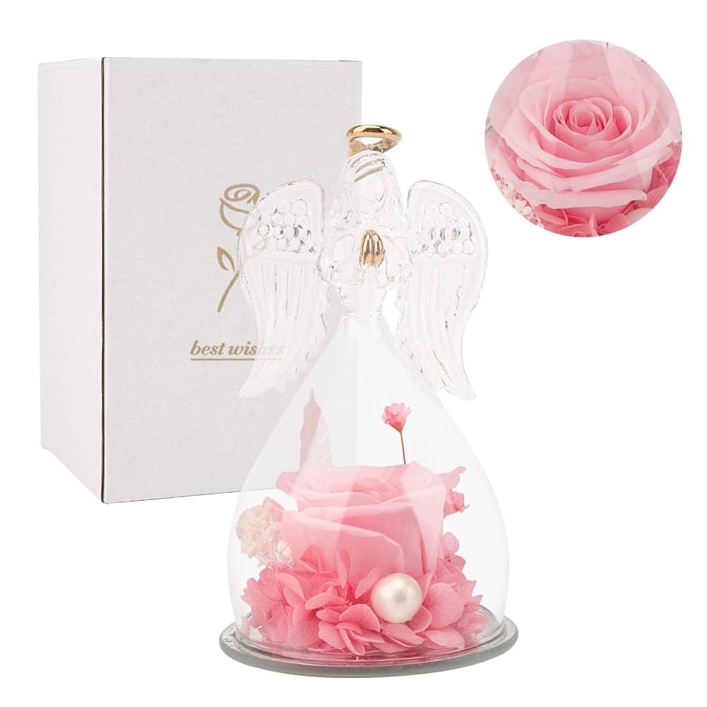 DASIAUTOEM Rose Eterne Regali San Valentine, Rosa Eterna, Bella e la Bestia Rose Romantica Rosa, Forever Rose in Angel, San Valentine Decorazioni Regalo per Fidanzata Donna Festa Mamma Anniversario