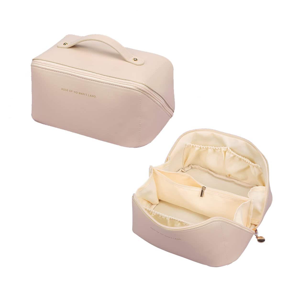 Zeroall Borsa Cosmetica da Viaggio, Beauty Case da Viaggio Donna, Impermeabile Borsa da Toilette in Morbida Pelle PU, Organizer Cosmetici per Borsa Porta Trucchi da Viaggio(Bianco)