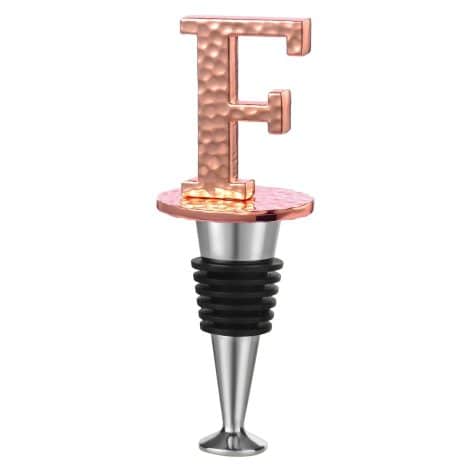 Tappo per vino Miicol, dorato, con lettera F, ideale per bottiglie di Prosecco, Champagne, birra frizzante. Perfetto regalo unisex.