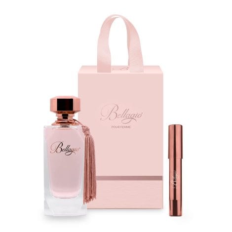 BELLAGIO | Set regalo donna, Profumo 100 ml + Penna Profumo Solido 3,2 ml, Profumo donna fruttato, agrumato, muschiato, Made in Italy.