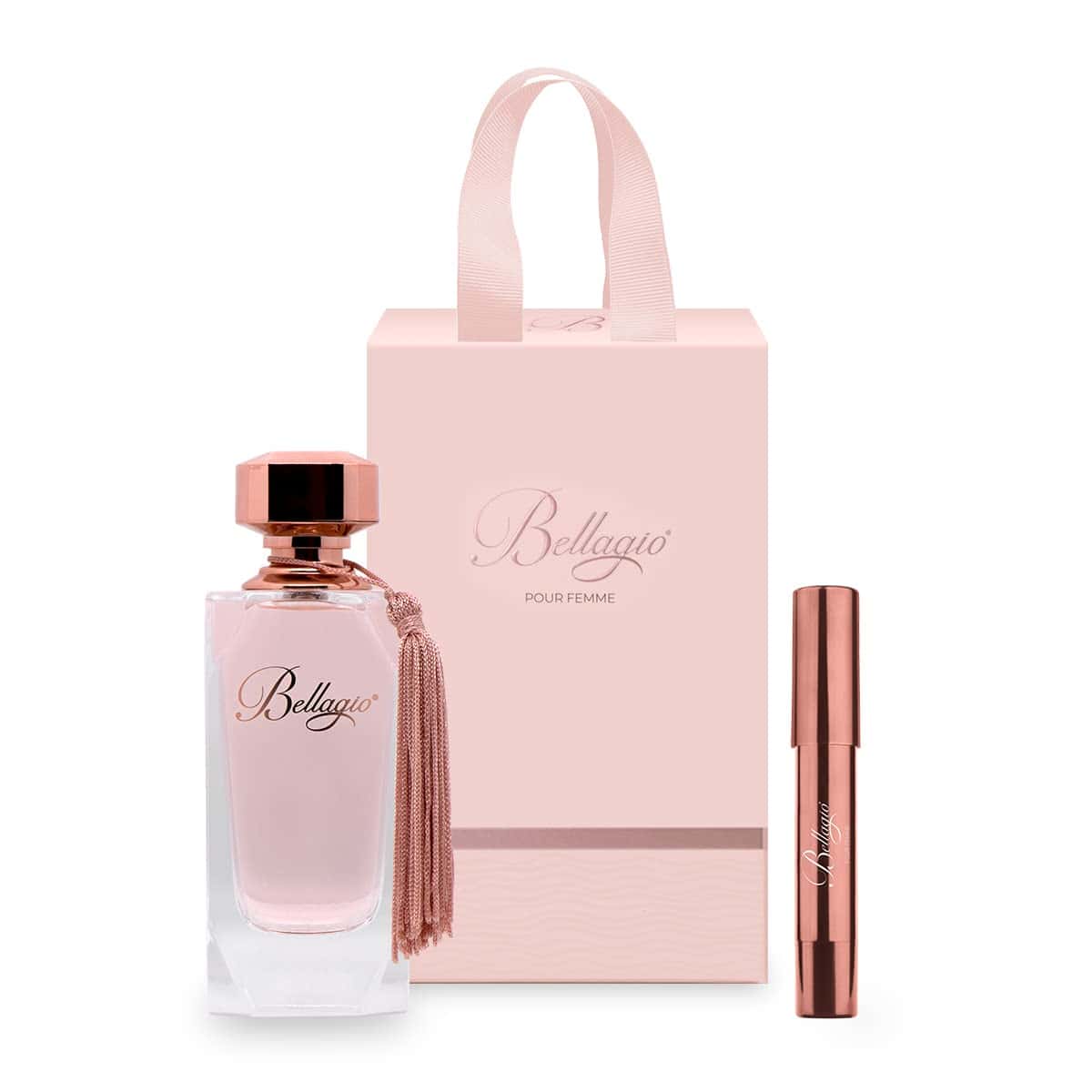 BELLAGIO | Confezione Regalo Donna, Eau de Parfum 100 ml + Penna Profumo Solido 3,2 ml, Profumo Donna con Fragranza Fruttata, Agrumata, Muschiata, Made in Italy