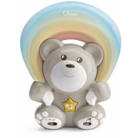 Parafasia del nome del prodotto: Orsetto Arcobaleno di Chicco, proiettore musicale e luce notturna per neonati e bambini.