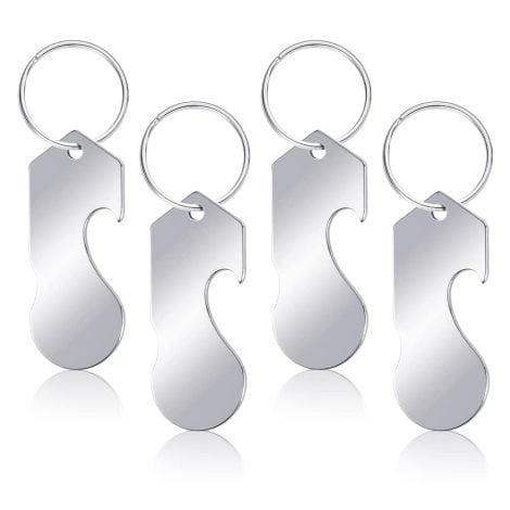 GENSMILE Portachiavi con chip per carrello – 4 pezzi. Pratico risolutore per carrelli, gadget multifunzionale con apribottiglie. Regalo unisex.