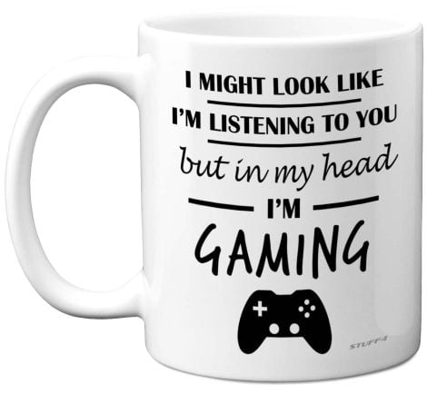 Stuff4 Tazza da 325 ml, lavabile in lavastoviglie, perfetta per appassionati di videogiochi, con scritta in inglese “My Head I’m Gaming”.