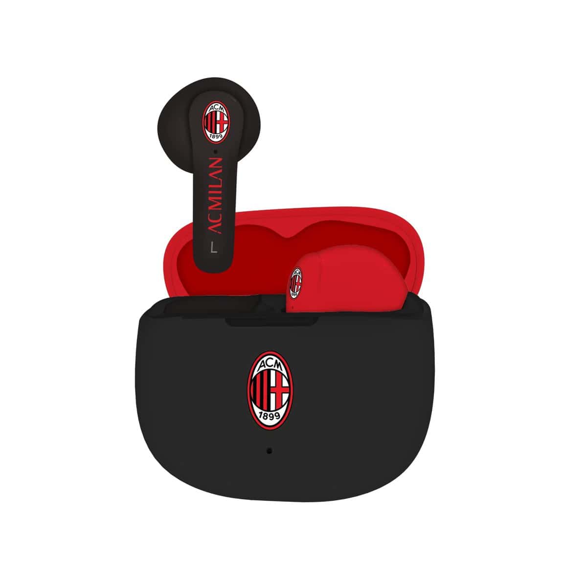 Techmade AC Milan, Cuffie Senza Filo In Ear, auricolari con box ricarica Rosso/Nero