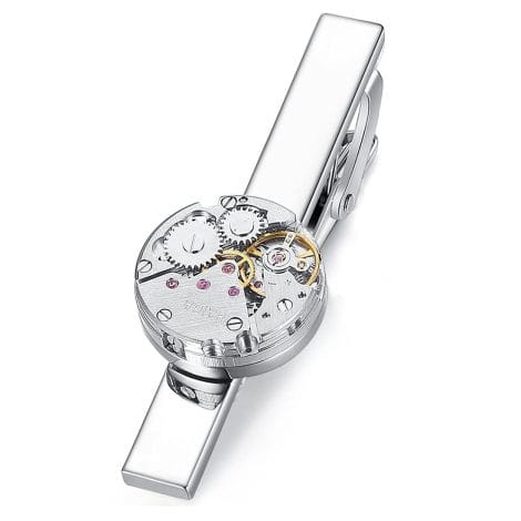 Fermacravatta Honey Bear – Orologio Steampunk in acciaio, regalo d’affari per matrimonio, 5,4 cm (argento).