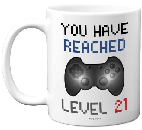 Tazza compleanno 21, regalo per gamer di livello 21, lavabile in lavastoviglie, uomo o donna, stile retrò.