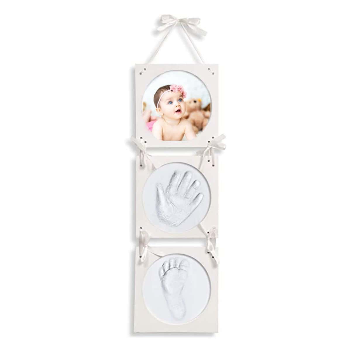 Smile Mind® Cornice impronte neonato con Scatola Regalo, Kit porta foto mani e piedi Personalizzabile. Idea per lista nascita bebè, battesimo bimbo o bambina