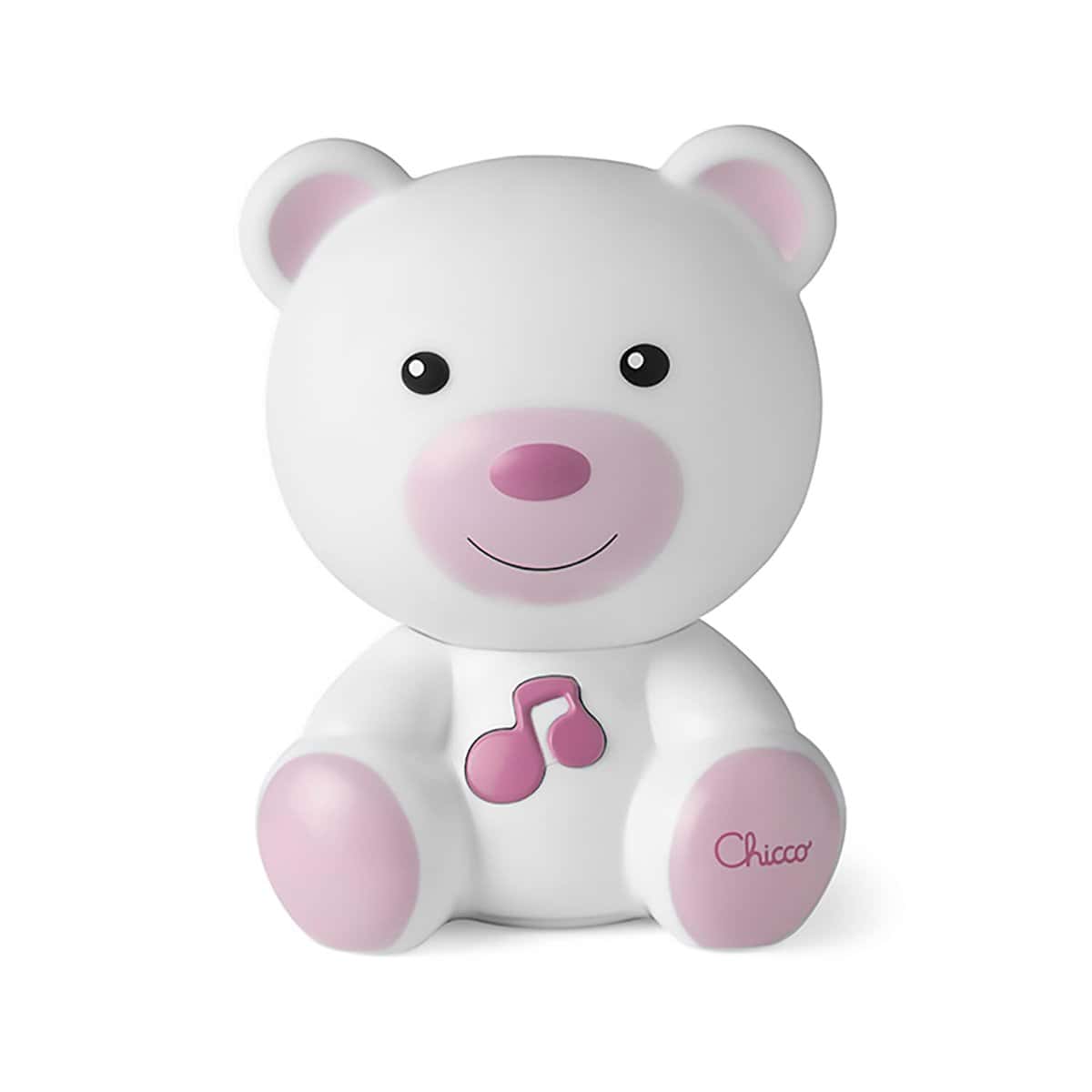 Chicco - Luce Notte e Luce Guida, Lampada Portatile a Forma di Orso con Musica Classica e Suoni Rilassanti, Evolutive, Rosa, 0 mesi +