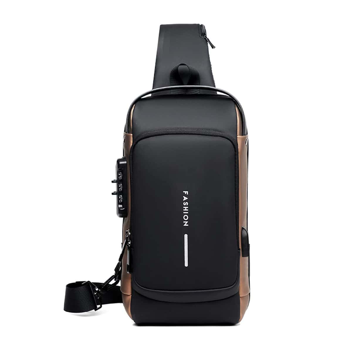 FANDARE Antifurto Zaino Monospalla Uomo Borse piccole a tracolla con USB Business Impermeabile PU per Scuola Outdoor Ciclismo Viaggio Hiking Multitasche Nero Marrone