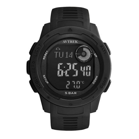 Orologio AVTREK digitale nero, resistente all’acqua, ideale per sport all’aperto, con funzioni militari. Adatto a tutti!