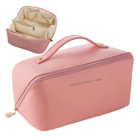 SJBAUTYO 1 pezzo Pochette per cosmetici da viaggio, Pochette da donna in morbida pelle sintetica, Borsa da toeletta impermeabile portatile, Ideale per viaggi/all’aperto, colore rosa.