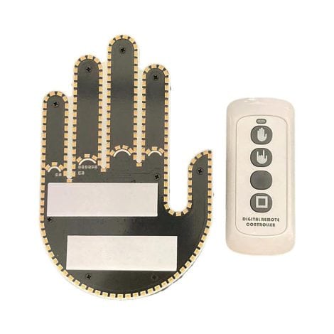 Lampada auto divertente, adesivo forma mano con gesti per sfogare rabbia al volante. Telecomando incluso.