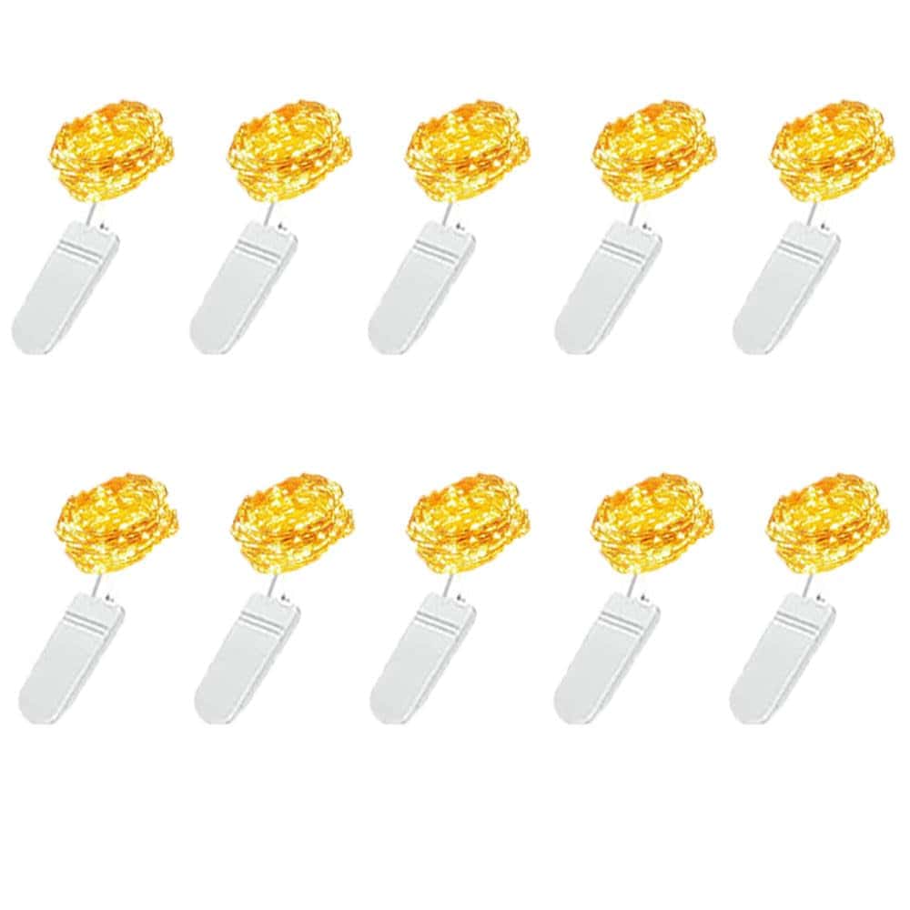 PAWARSO Luci LED a Batteria, 10 Pezzi 1M 10LED Luci Stringa Filo Di Rame Lucine Decorative a Batteria per Natale,Decorazione di Nozze, Matrimonio, DIY, Festa (Bianco Caldo)