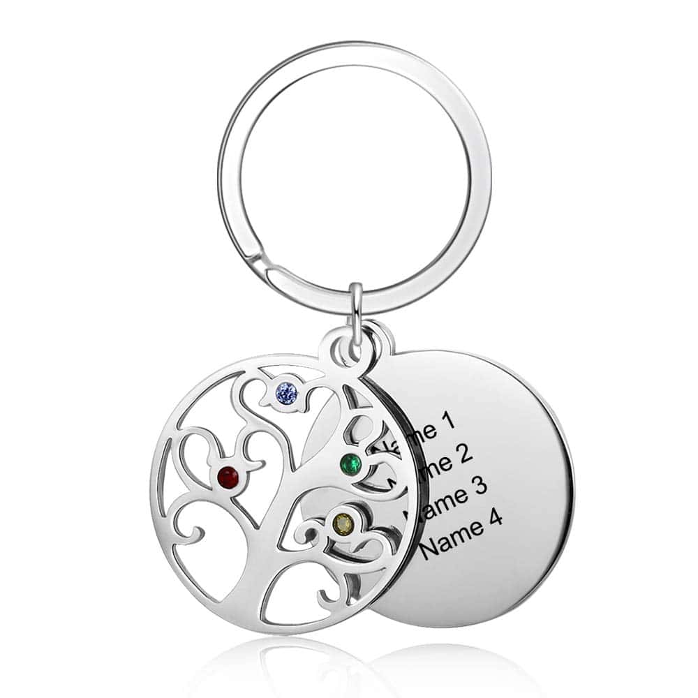 Gaosh Personalizzato 2-4 Nome Albero della vita Ciondolo Portachiavi Famiglia Portachiavi per Padre Papà Madre Mamma Coppia Marito Moglie Gioielli Regalo per le migliori amiche Donne Uomini (4 Names)