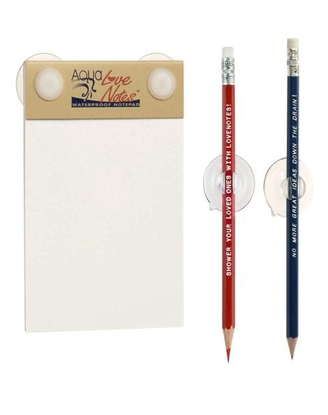 Blocco di appunti impermeabile da doccia “Note d’Amore” con matite e supporti | 40 Aqua Love Notes | Bellissimo, insolito e divertente | per lui e lei.