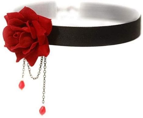 Collana da donna, stile gotico, con rosa in pizzo nero, perfetta per un regalo di Natale.