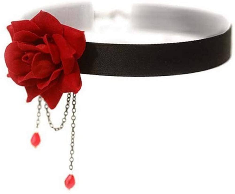 Collana girocollo da donna, elegante e retrò, con rosa, in pizzo nero, stile gotico, ideale come regalo di Natale Red