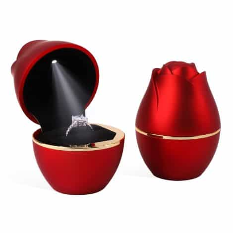 Roly Scatola Anello Forma Rosa con Luce LED Rosso, Confezione Regalo per Matrimonio e San Valentino.