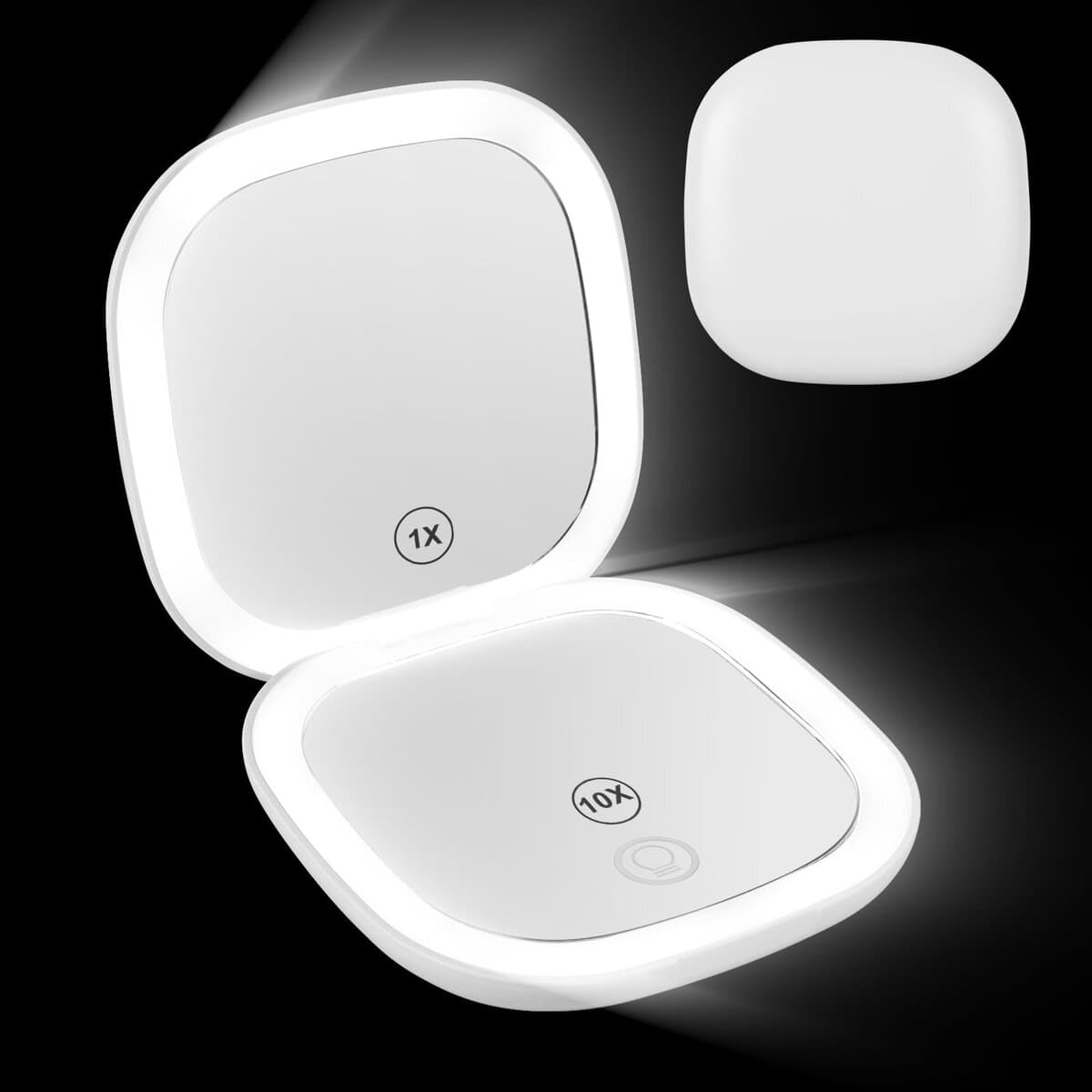Zymblingst Specchio da Borsa, due facce con Luci, ingrandimento di 1x/10x e Interruttore Magnetico, Specchio da Viaggio di Ricarica regolabili a tre colori, per il Trucco da Viaggio, travel mirror