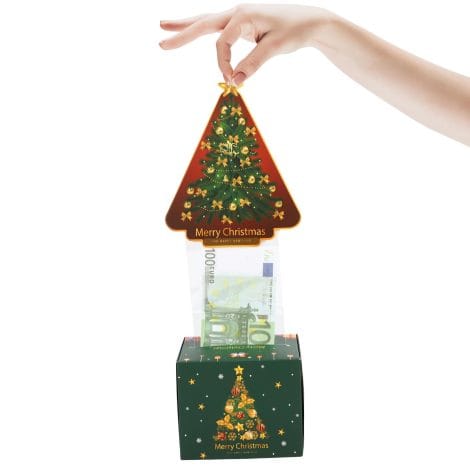 Buona scatola regalo di Natale per soldi, divertente sorpresa per donne e uomini, nuova scatola albero con carta per regali per moglie, fidanzata, madre, amici.