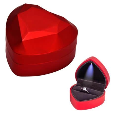 Scatola Anelli LED con Luce, Velluto, Gioielli, Decorativa Cuore per Fidanzamento Proposta Matrimonio (Rosso)