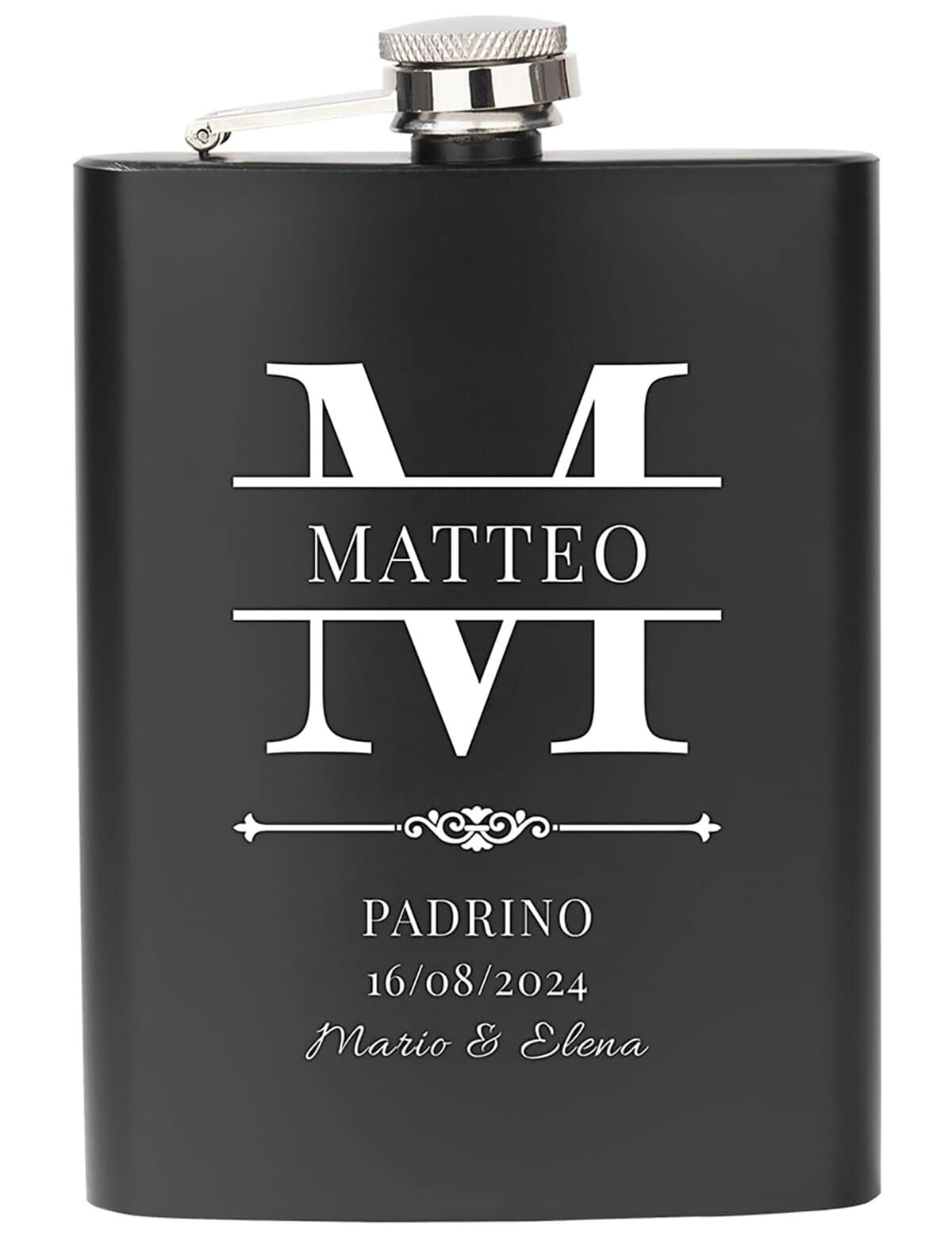 Singolo Pezzo Fiaschetta Personalizzata 237 Ml, Fiaschetta Alcool con Incisione Personalizzata Testimoni, Fiaschetta Tascabile Acciaio Inox Personalizzabile come Regali per il Testimone (Nero)