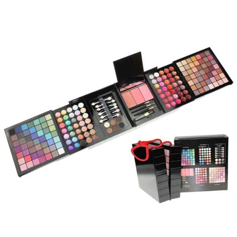 Fantastica collezione di 177 colori di trucchi per occhi, viso e labbra, con mascara, rossetti, fard, ombretti, cipria e fondotinta.