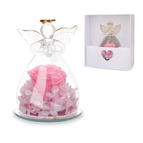 DASIAUTOEM Rosa Eterna, Regalo di San Valentino per Lei, Rosa Stabilizzata con Forever Rose in Angelo, Regalo Perfetto!