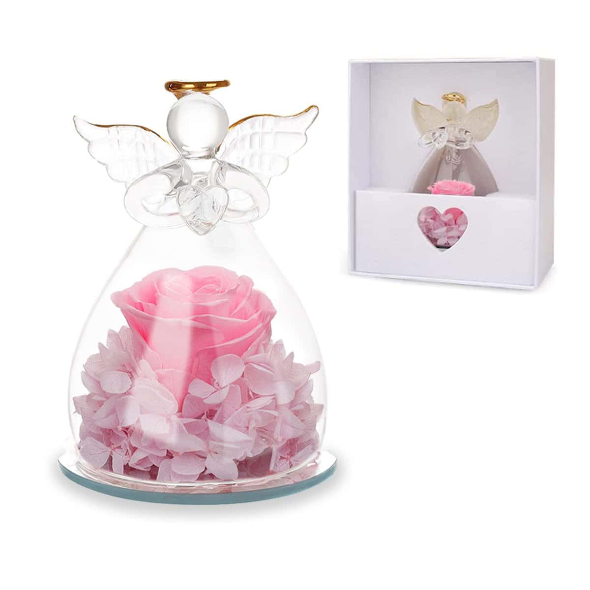 DASIAUTOEM Rose Eterne, Donne Regal per San Valentino, Rosa di Vetro, Fiore Eterni Rose Stabilizzate con Forever Rose in Angelo in Vetro, per Donna Lei Fidanzata Anniversario Compleanno Regalo