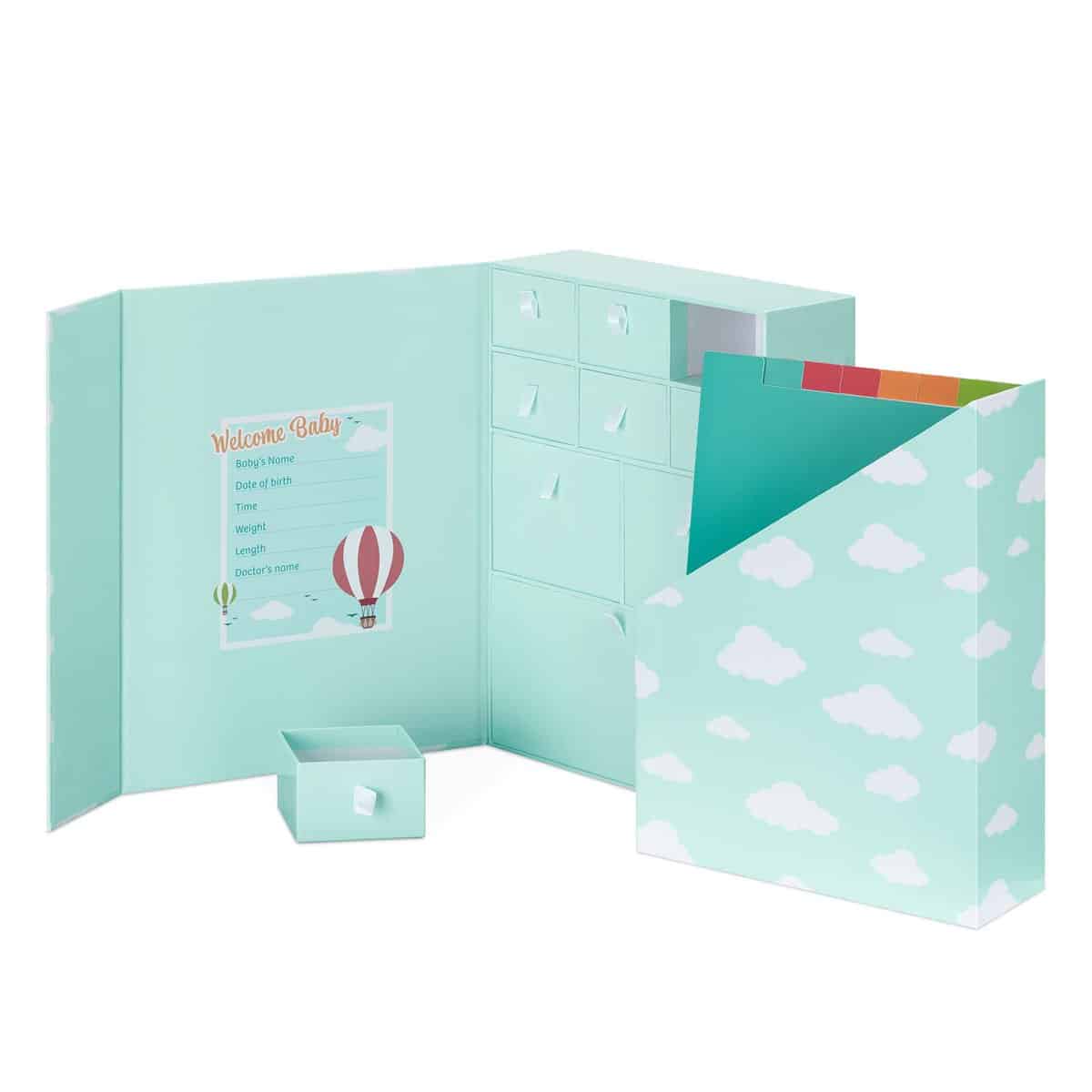 Navaris Scatola dei Ricordi Neonato Maschio Femmina - Scatola Ricordi Neonato Neonata - Regalo Baby Shower Battesimo Compleanno - Cielo Azzurro Nuvole