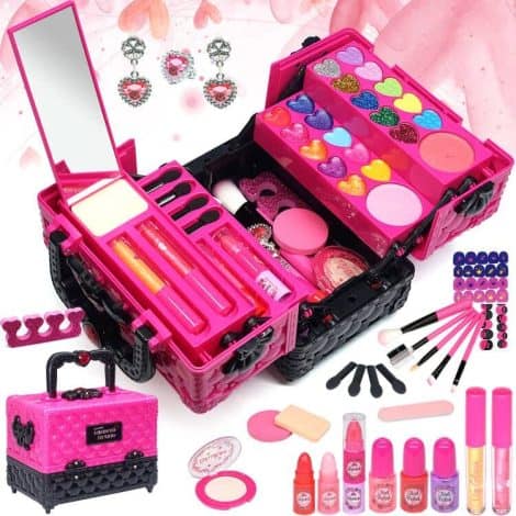 Set di Trucchi per Bambine – 52 pezzi: Set completo di trucchi per ragazze dai 4 ai 12 anni, ideale per feste come Halloween, Natale o compleanni.