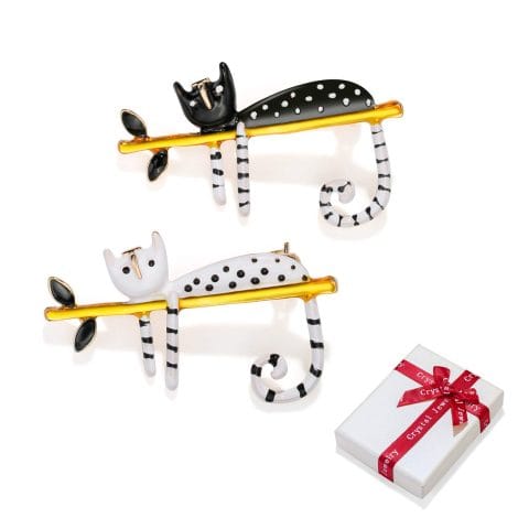Set di spille a forma di gatto per abbigliamento, bianco e nero, gioielli moderni per donne e ragazze.