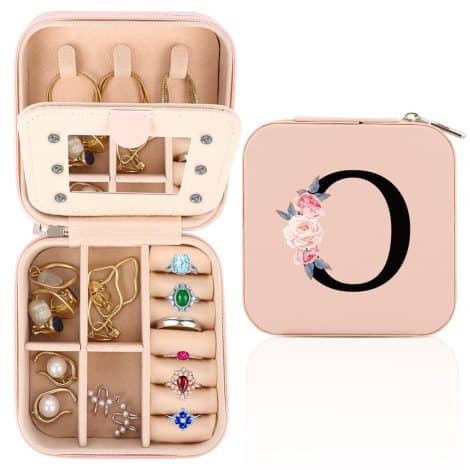 Portagioie da viaggio personalizzato con specchio, perfetto per regalo compleanno donna.