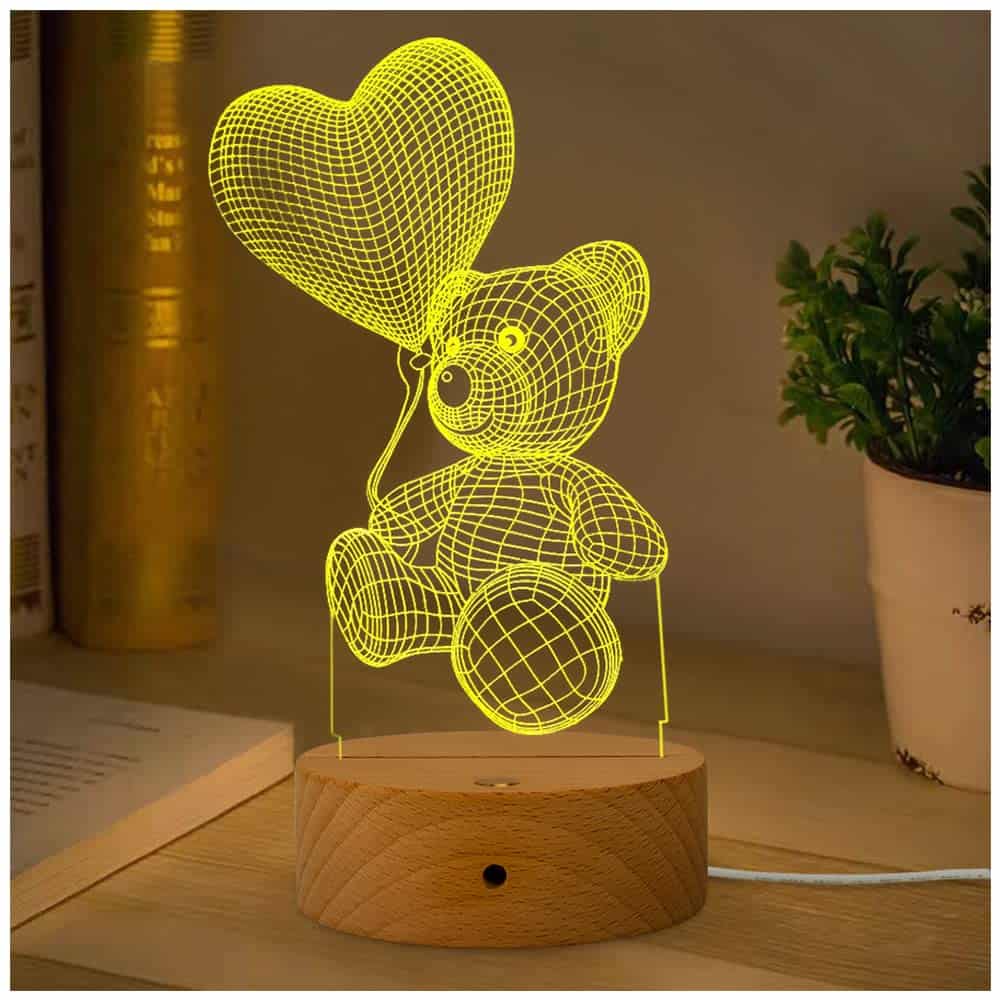 GEEKEO Lampada 3D Orso Illusione Lampada da Tavolo per Amanti e Bambini, Luce Notte a LED 7 Colori, San Valentino e Compleanno Regalo per Fidanzata Moglie Amante