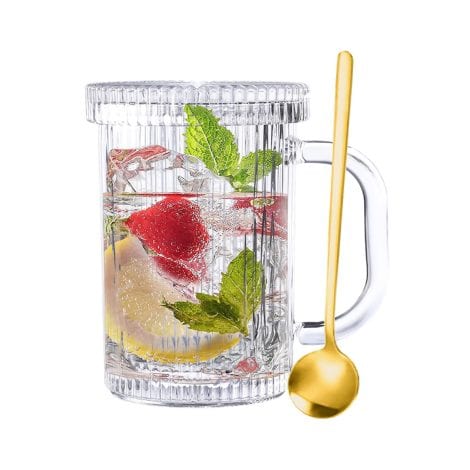Tazza da bevanda calda in vetro con coperchio e cucchiaio, perfetta per latte, tè, cioccolata, succhi. Ideale per regali di Natale, compleanni e donne uomini ragazze.