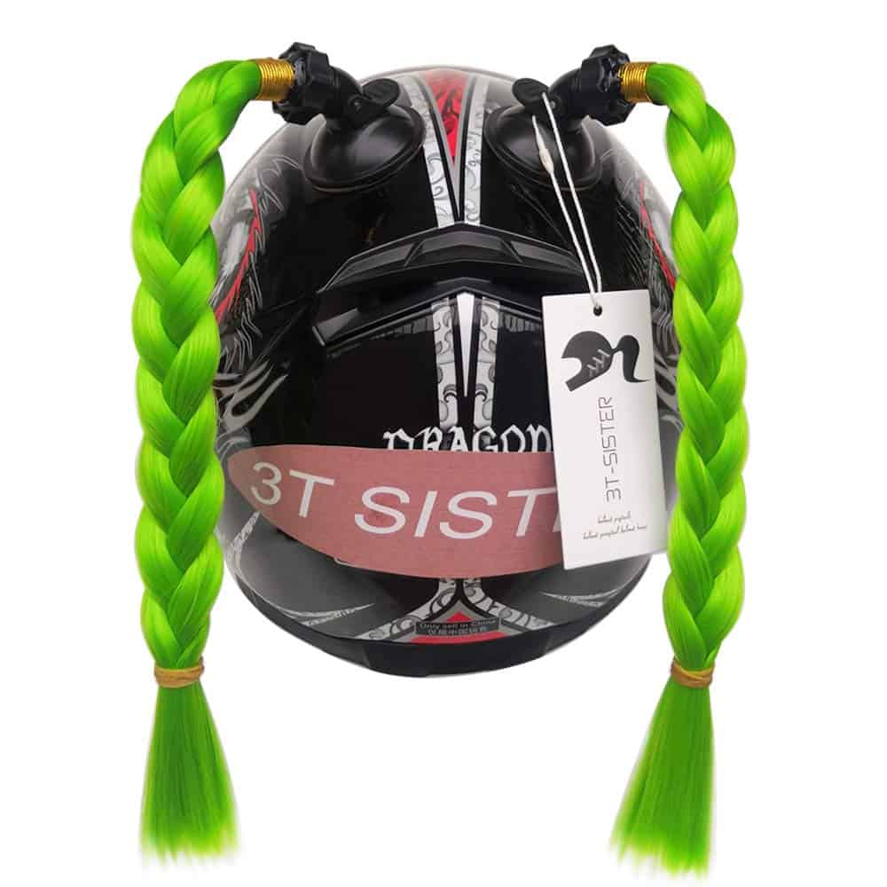 3T-SISTER Casco Trecce Gradiente Rampa Casco Coda di cavallo Casco Capelli con ventosa Decorazione capelli per Motocicletta 2 pezzi 14 pollici