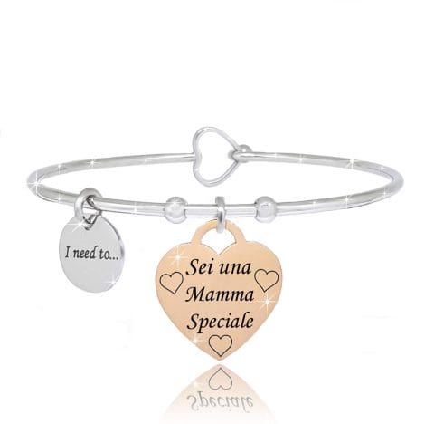 Bracciale rigido donna con incisione emotiva in acciaio cuore con rose – Speciale per mamme.