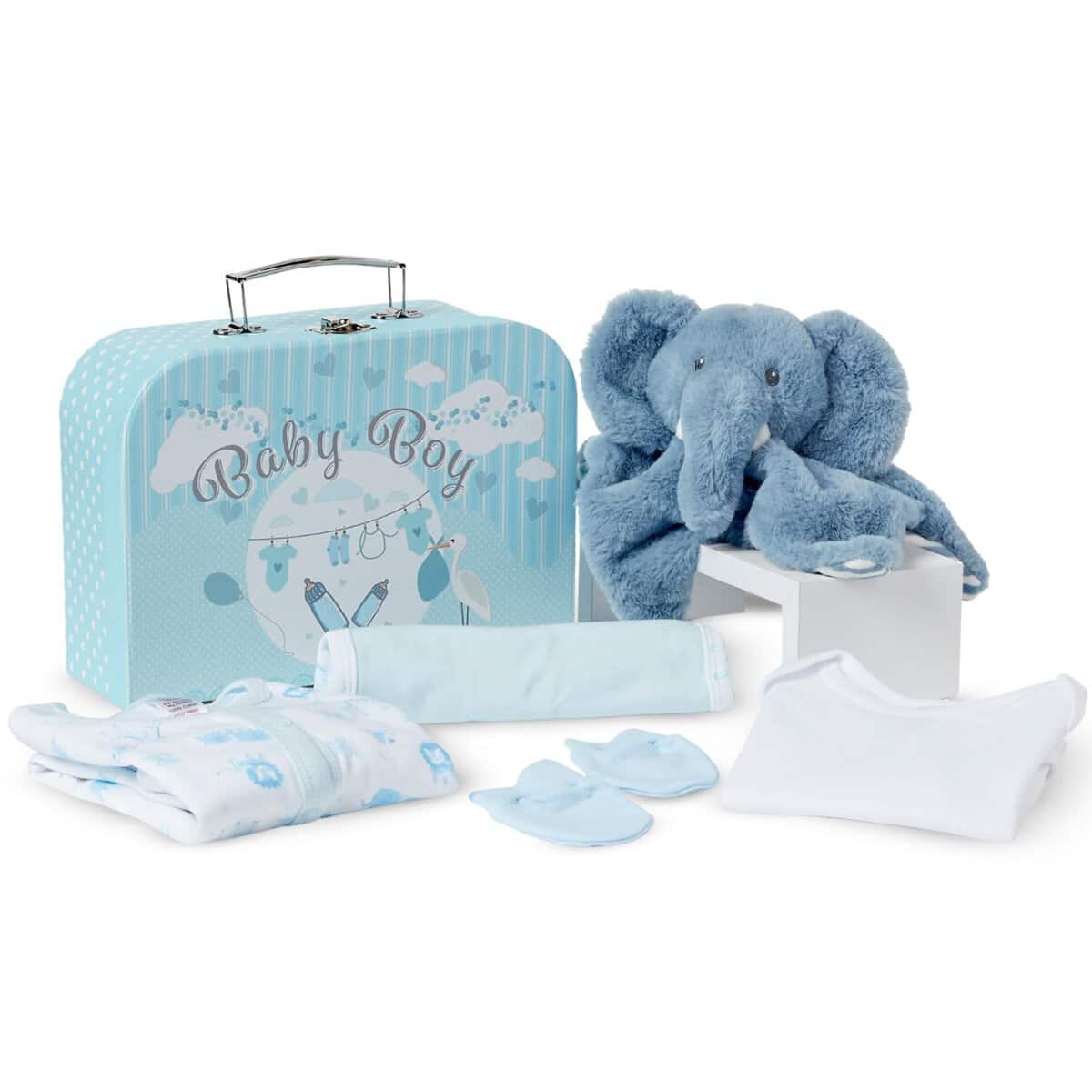 Set Regalo Neonato Maschio - Regalo Neonato Blu - Include un Morbido Peluche, Comforter, Body, Bavaglino, Tutina, Guanti e Accessori Neonato Essenziali - Regalo Nascita Bimbo