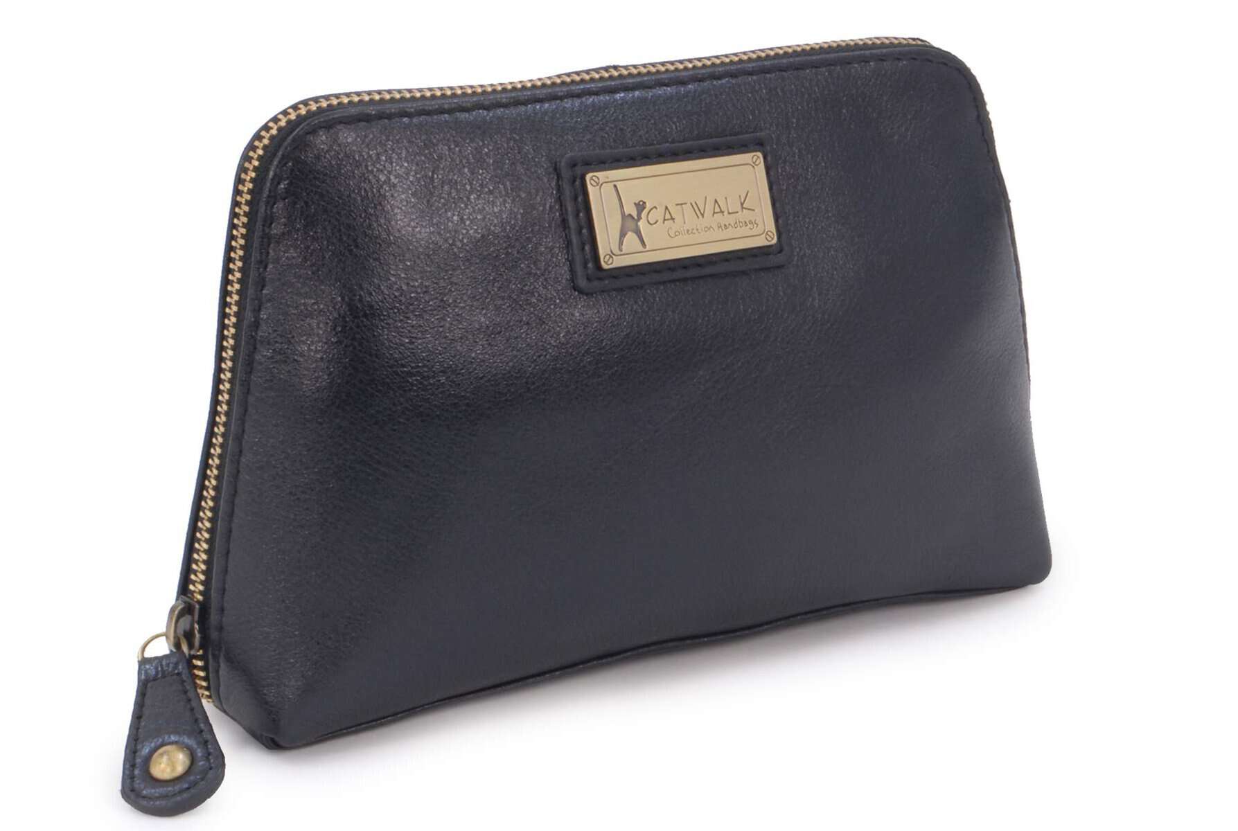 CATWALK COLLECTION HANDBAGS - Vera Pelle - Porta Cosmetici/Pochette per Trucchi Donna/Borsa da toilette/Beauty Case da viaggio - Scatola Regalo - Emma - NERO