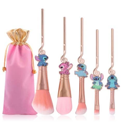 Set di pennelli trucco con tema Lilo e Stitch, ideale per ombretti, blush e labbra, perfetto per regali.
